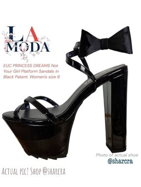 LAMODA Women's Not Your Girl Platform Strappy Shoes Black Patent Leather Heels 6